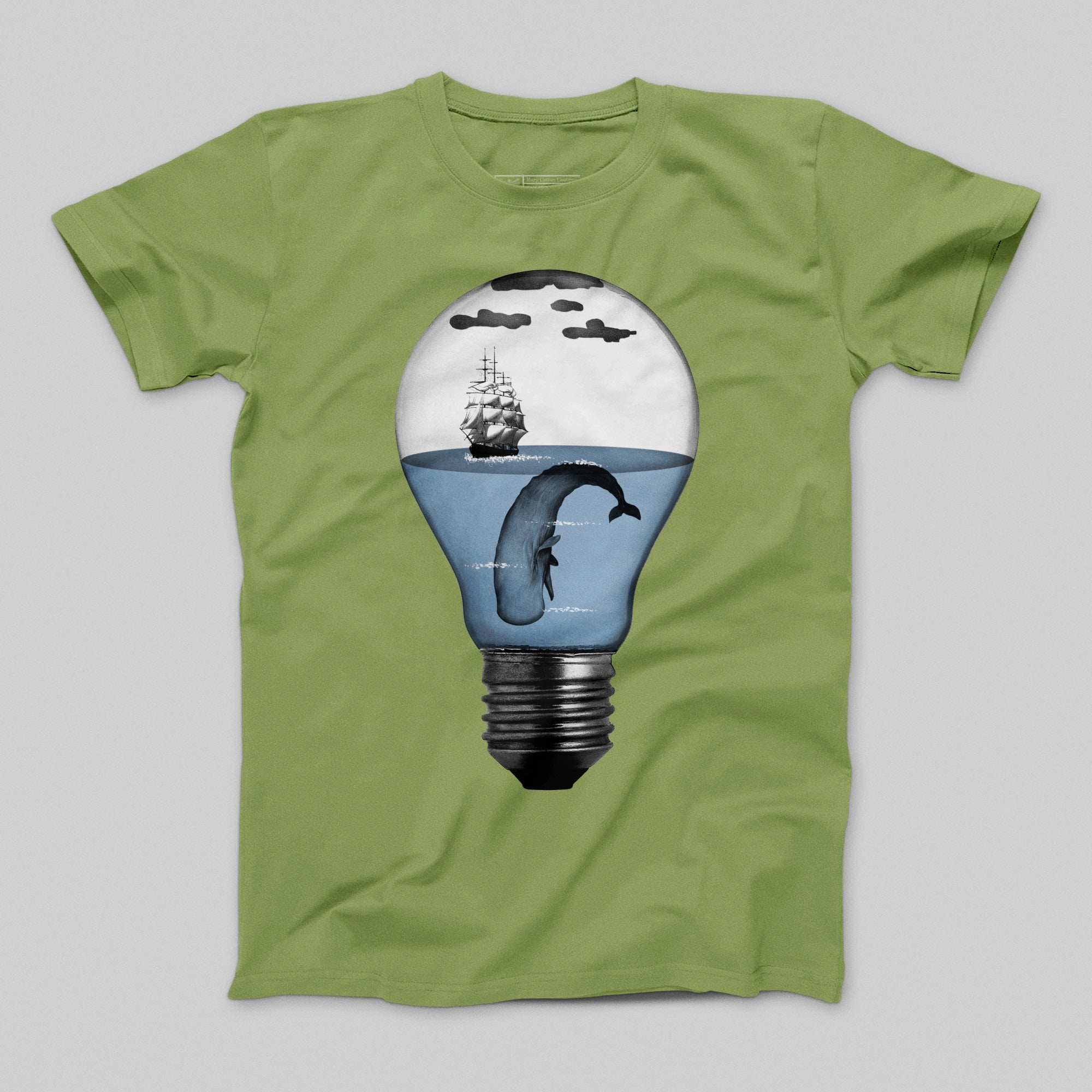 Ship and Whale Inside Light Bulb Graphic T-shirt