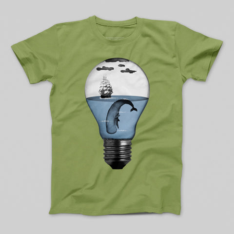 Ship and Whale Inside Light Bulb Graphic T-shirt