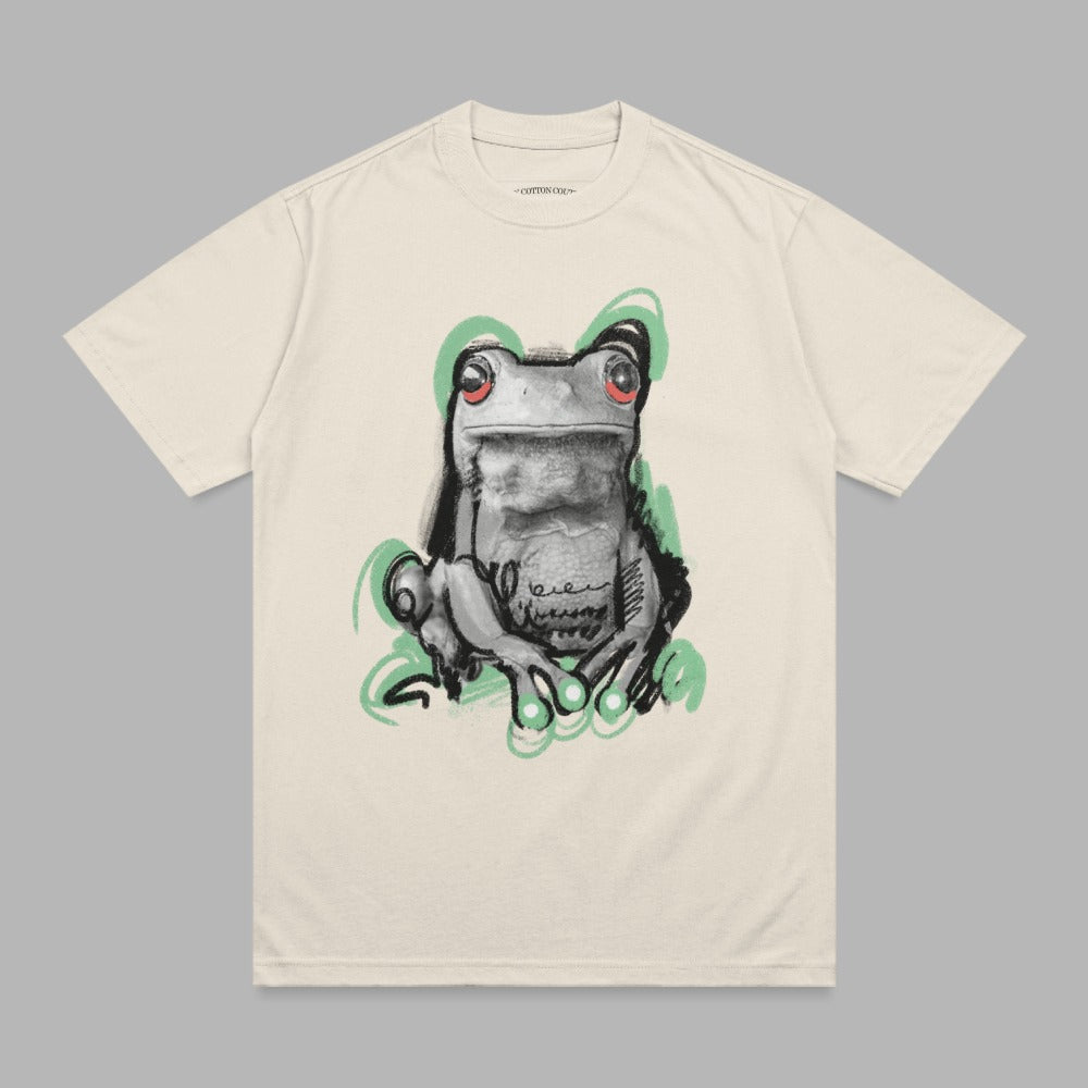 Grayscale frog red eyes green accents design product type