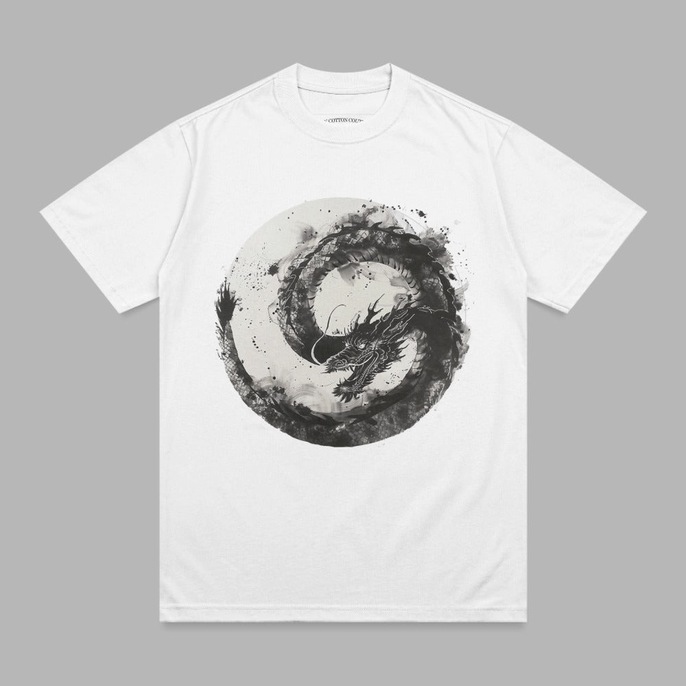 Ink Wash Dragon Coil Design White Tee product type