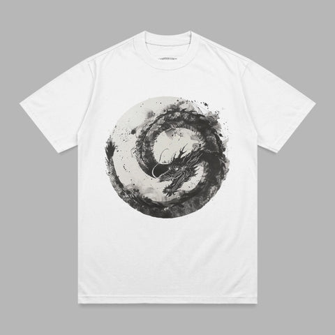 Ink Wash Dragon Coil Design White Tee product type