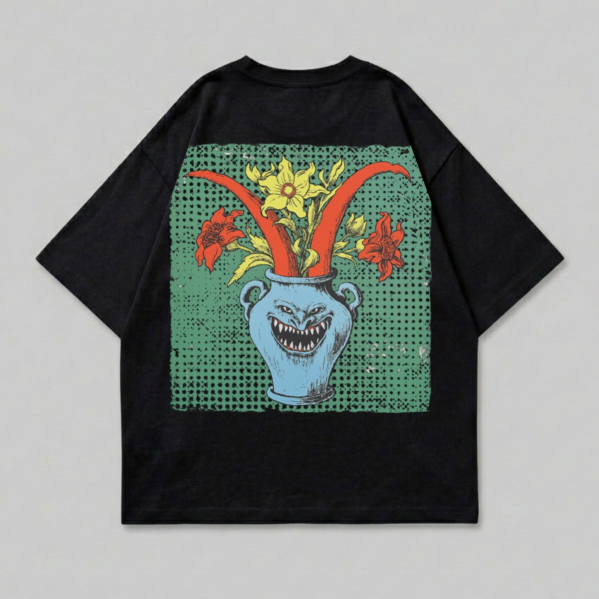 Distressed Floral Monster Vase Graphic Black T-shirt product type