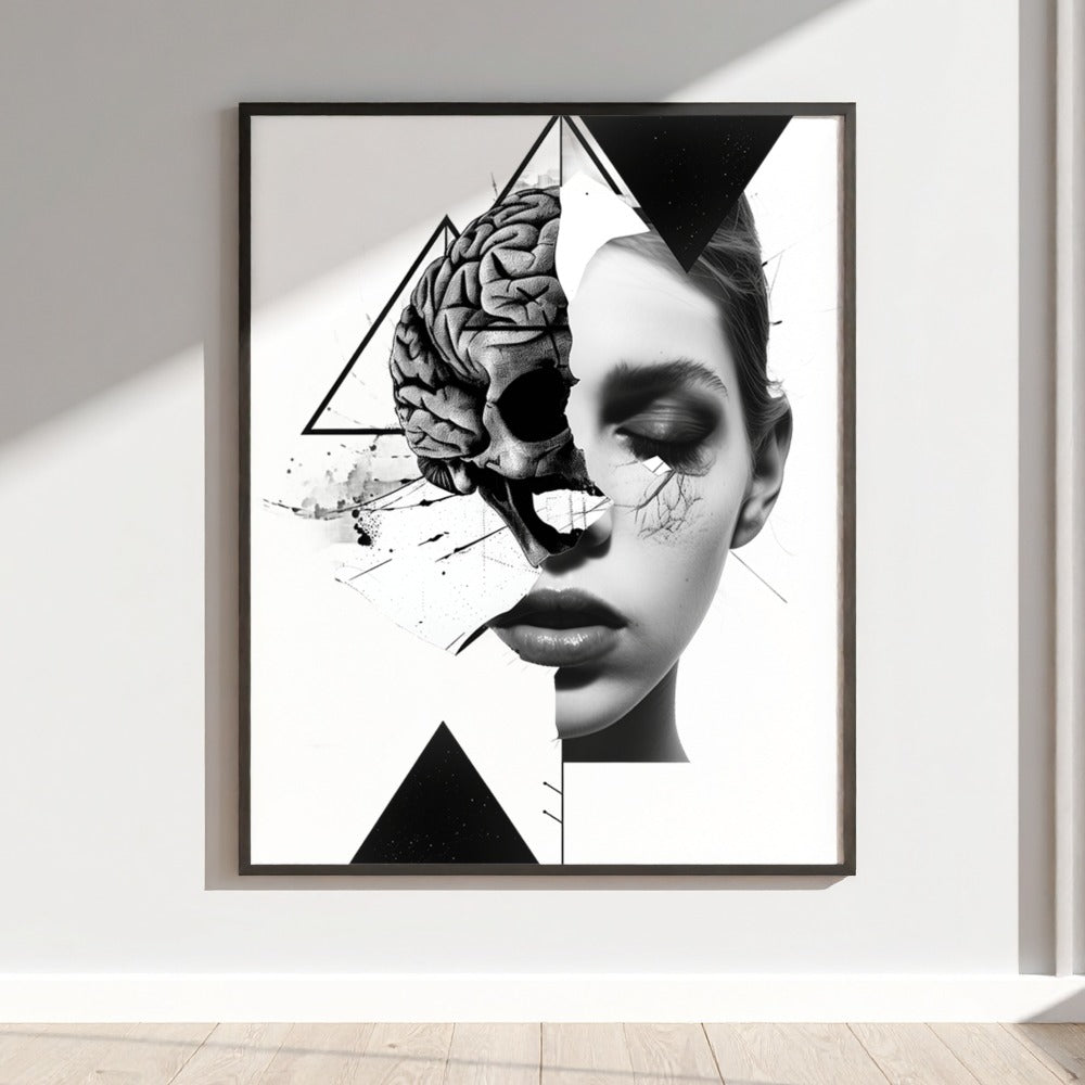 Abstract Monochrome Skull Face Framed Wall Art Print