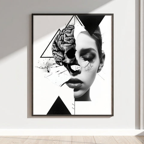 Abstract Monochrome Skull Face Framed Wall Art Print