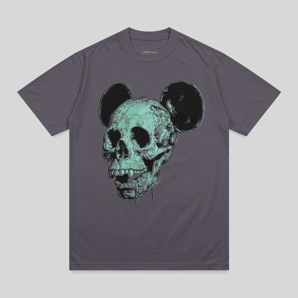 Charcoal Mouse Ear Skull Green Print T Shirt product type
