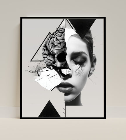 Abstract Skull and Woman Face Art Geometric Poster