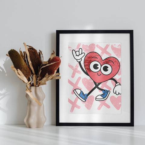 Cute Heart Character with Sneakers Wall Art Print