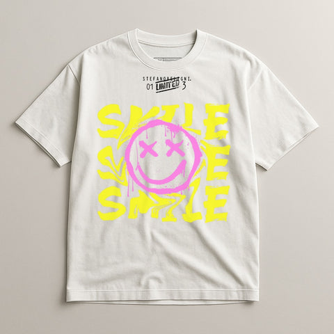 Smile Print Graphic White Short Sleeve Shirt