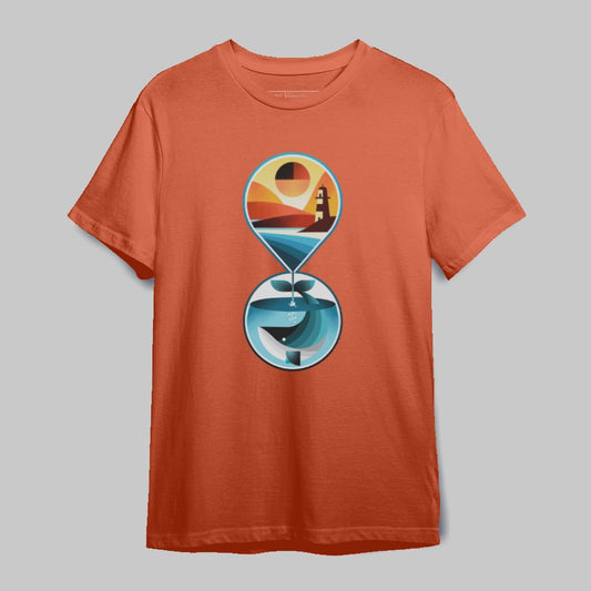 Sunset and Ocean Hourglass Design T-shirt