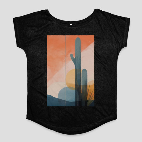 Abstract Cactus Sunset Design Print T-Shirt