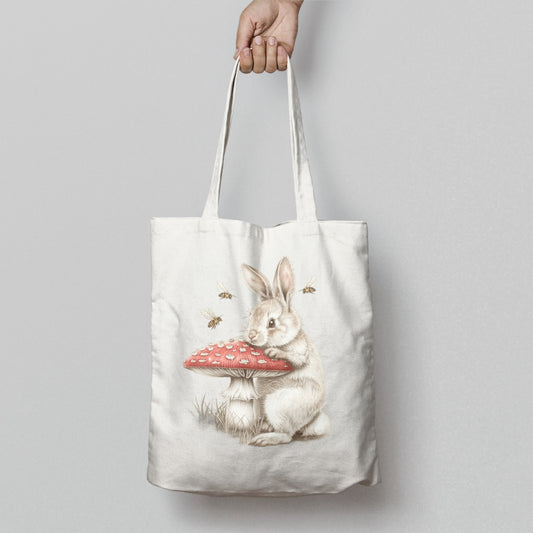 Cute Bunny with Mushroom and Bees Tote Bag