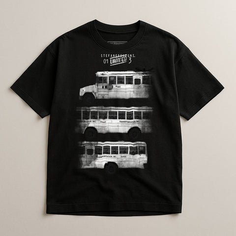 Vintage Black Tee with Classic Bus Design Print