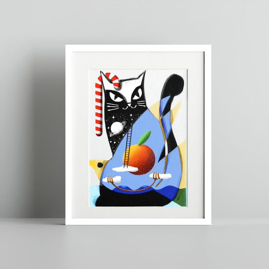 Abstract Cat and Fruit Art Print Framed Wall Decor Decor