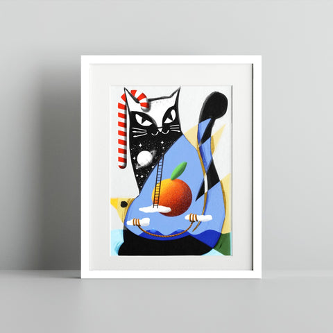 Abstract Cat and Fruit Art Print Framed Wall Decor Decor