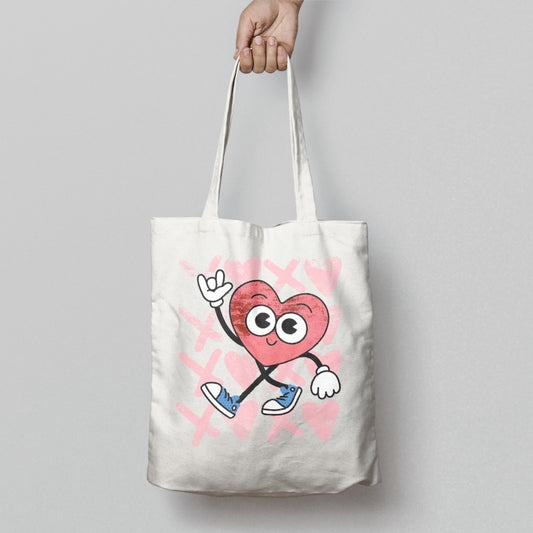 Heart Character with Sneakers and Peace Sign Tote Bag