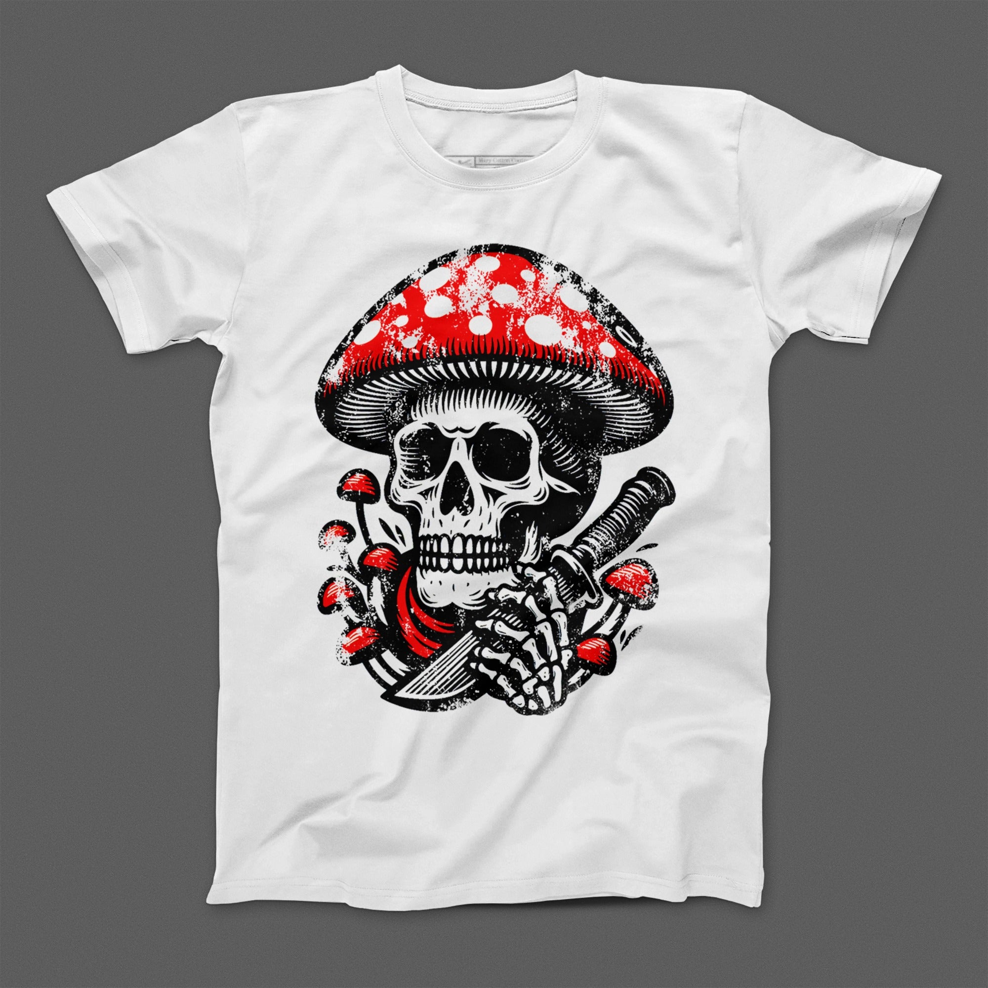 Skull with Knife and Mushroom Graphic T-shirt Product