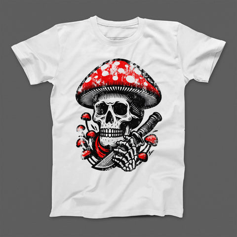 Skull with Knife and Mushroom Graphic T-shirt Product
