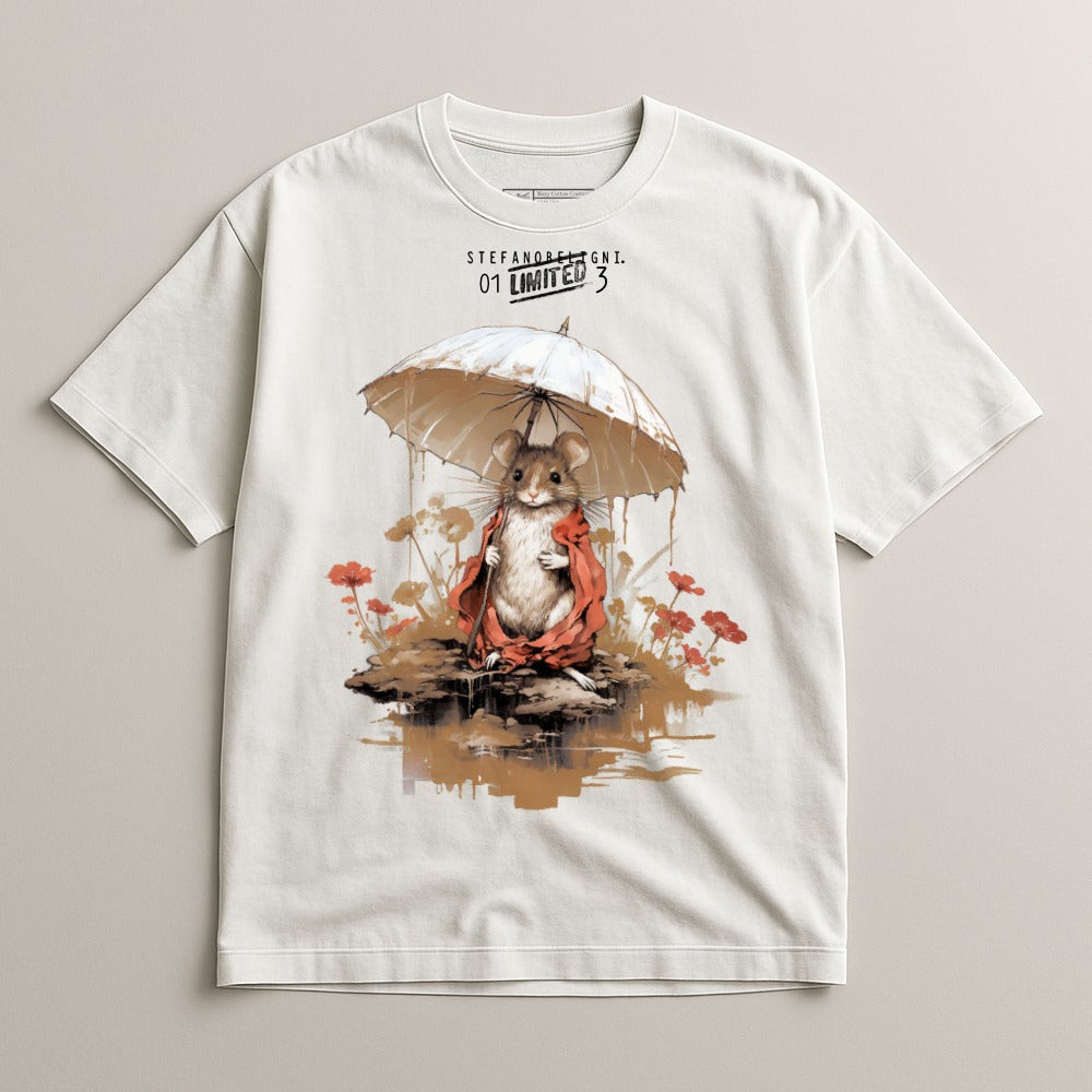 Whimsical Mouse in Rain with Umbrella T-shirt