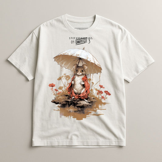 Whimsical Mouse in Rain with Umbrella T-shirt