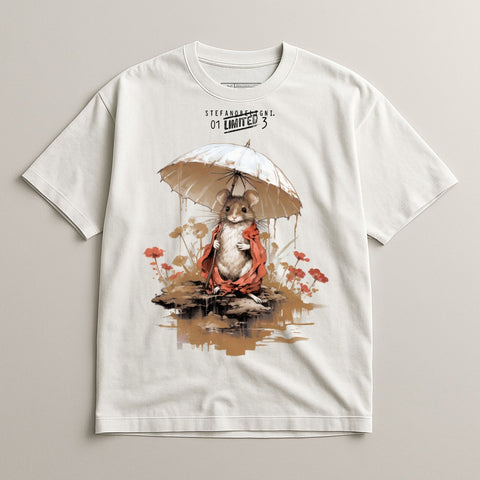 Whimsical Mouse in Rain with Umbrella T-shirt
