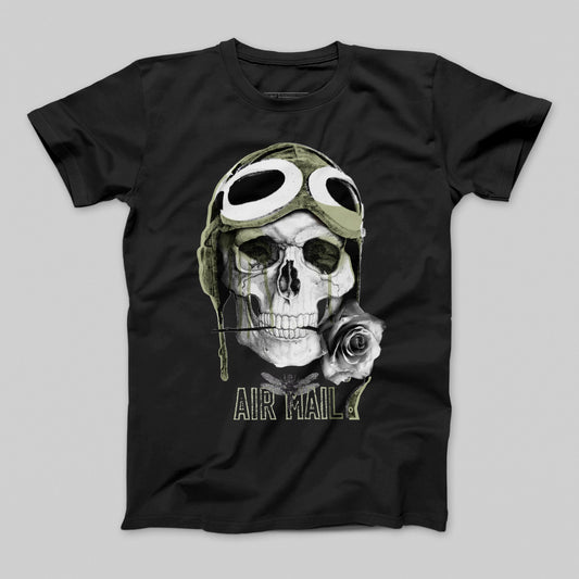 Air Mail Skull Design with Rose T-shirt