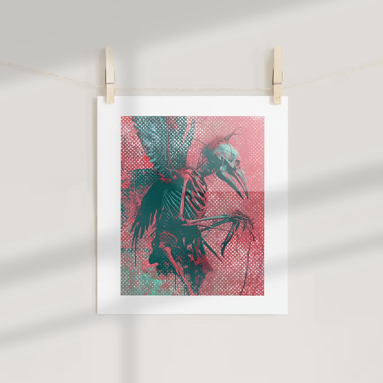 Colorful Skeleton Bird Artwork Print for Home Decor