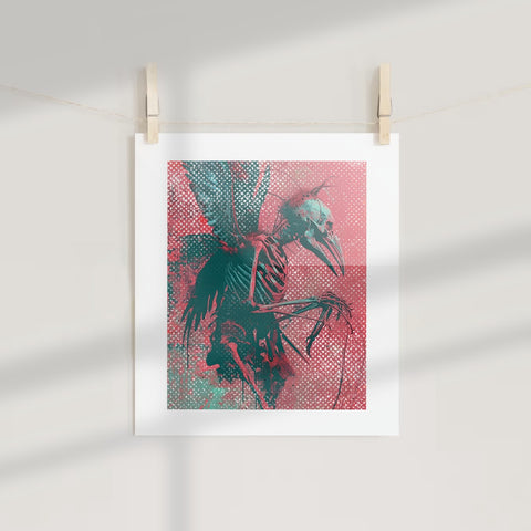 Colorful Skeleton Bird Artwork Print for Home Decor