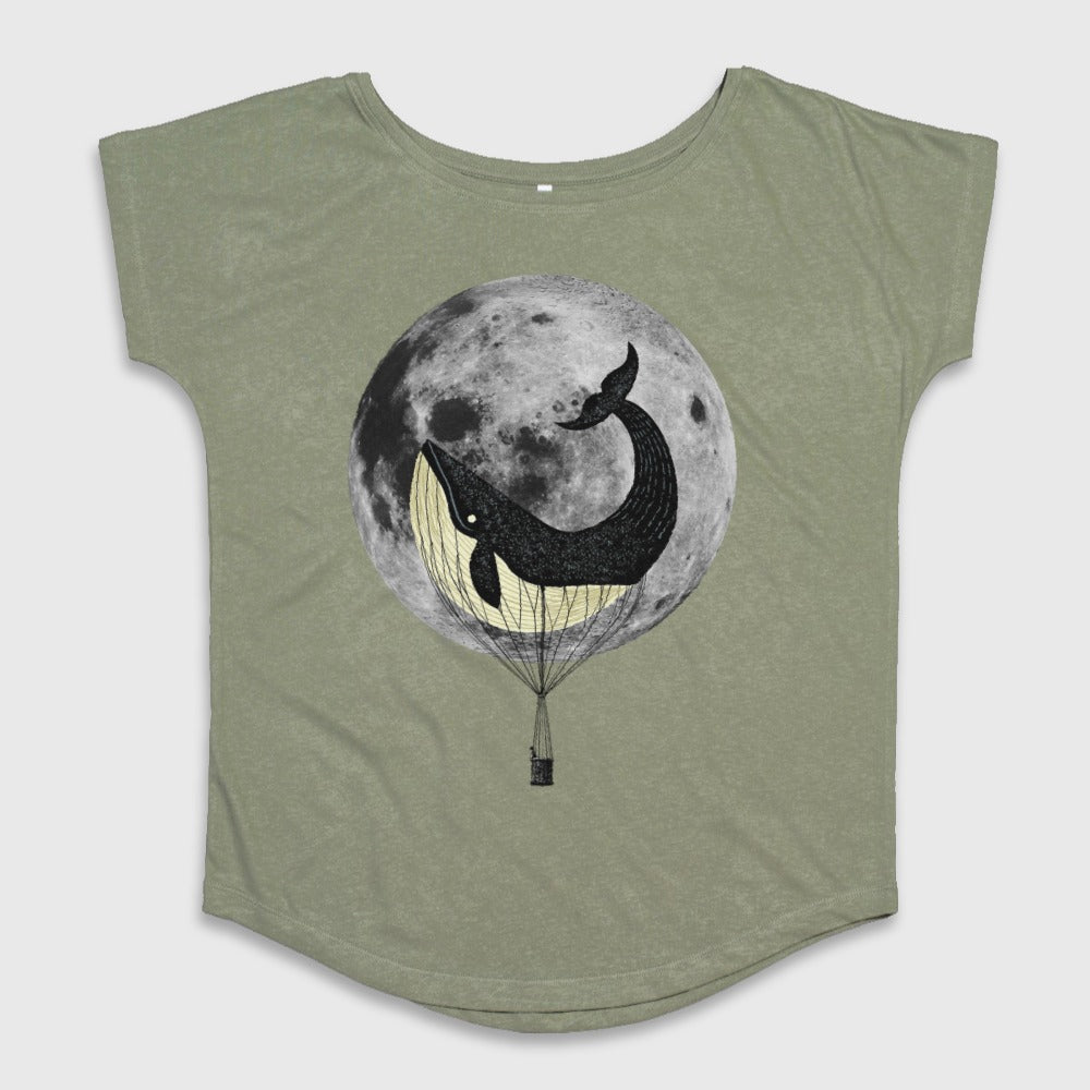 Whale and Moon Graphic Design T-shirt