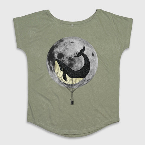 Whale and Moon Graphic Design T-shirt