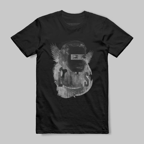 Artistic Winged Face Graphic on Black Tee Product