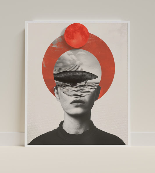 Surrealist Art Poster with Fish and Human Face Art Print