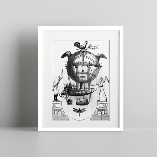 Surrealistic Black and White Art Print for Home Decor