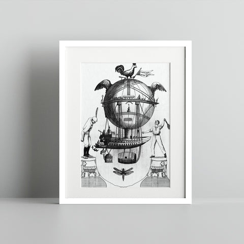 Surrealistic Black and White Art Print for Home Decor