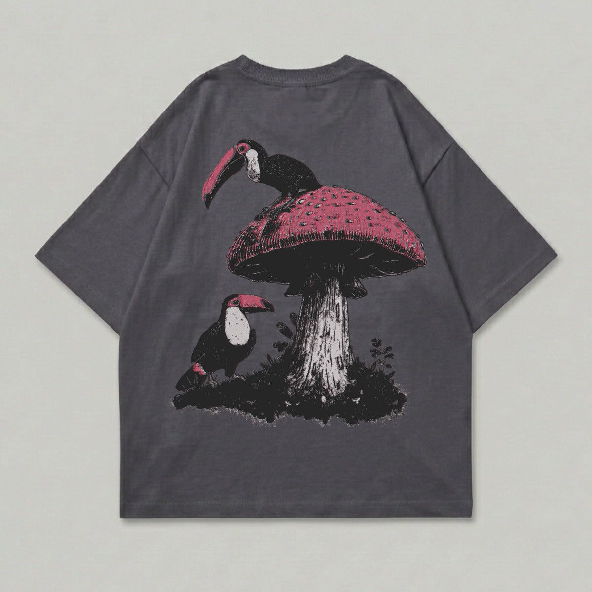 Toucans Mushroom Fantasy Forest Design Dark Gray Crew Neck T-Shirt product type
T-shirt, Graphic Tee, Toucans, Mushroom, Bird Print, Nature Design, Forest Theme, Dark Gray Tee, Oversized Tee, Streetwear Style, Casual Apparel, Unique Print, Toadstool Art, Tropical Birds, Mystical Forest, Animal Graphic, Fungi Art, Crewneck Shirt, Short Sleeve, Artistic Print