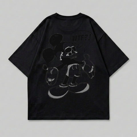 Black t-shirt with a distressed Mickey Mouse skull graphic and "WTF?" speech bubble.