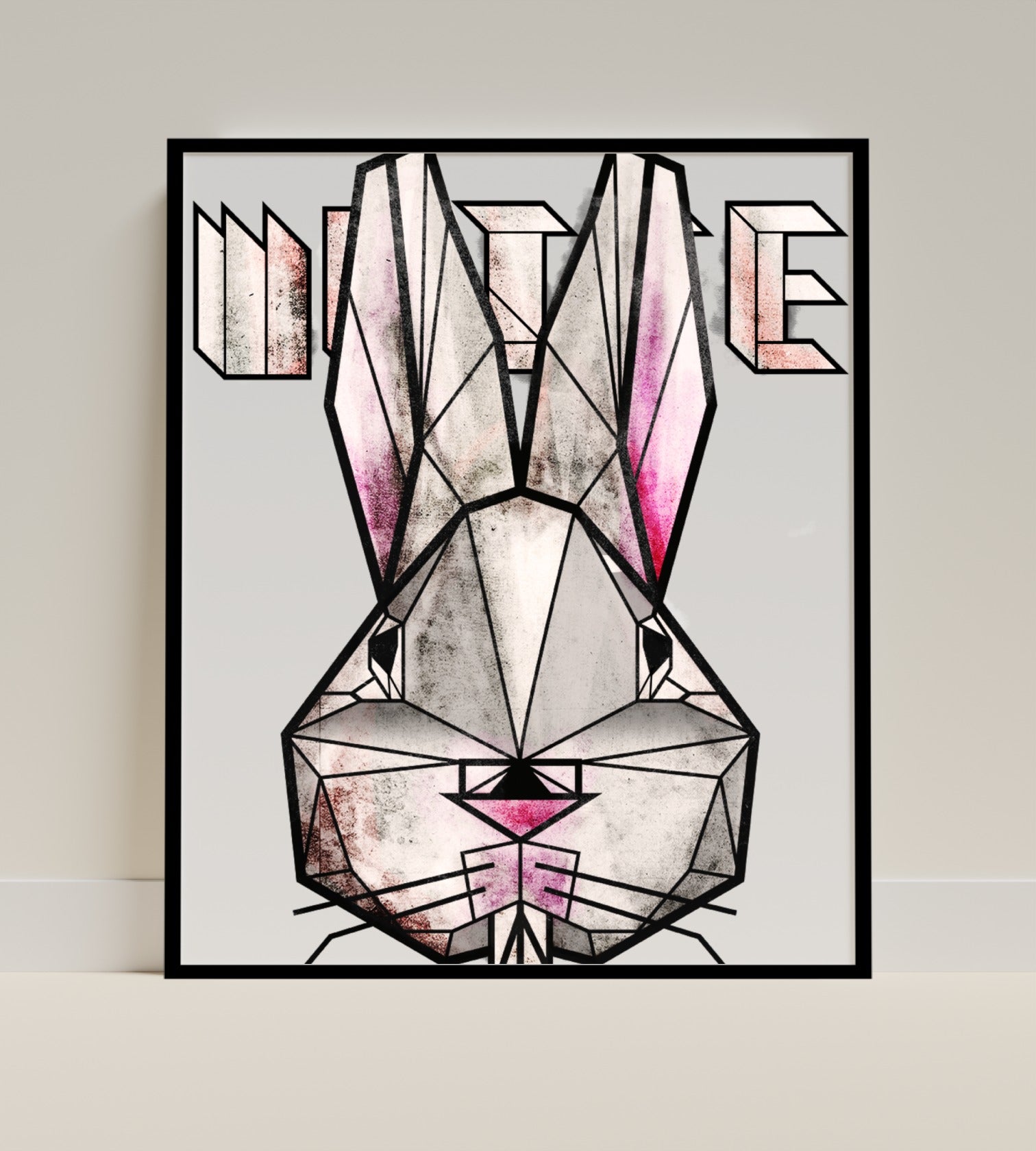 Geometric Bunny Artwork with Pink Highlights Poster