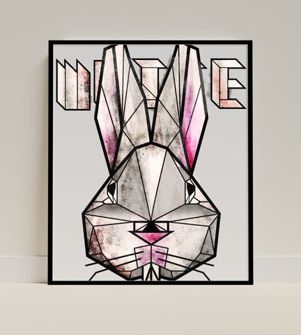 Geometric Bunny Artwork with Pink Highlights Poster