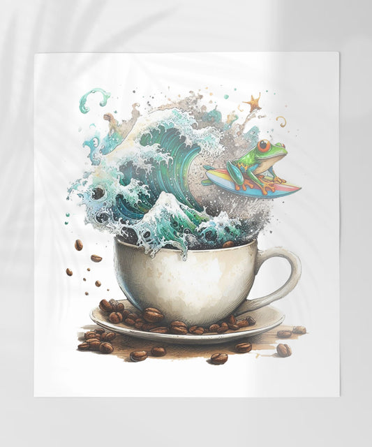 Frog Surfing in Coffee Cup Art Print Surreal Illustration