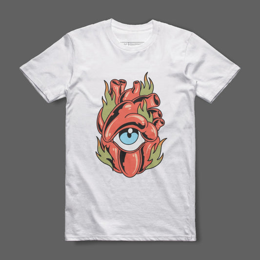 Surreal Heart and Eye Graphic Tee for Unique Style