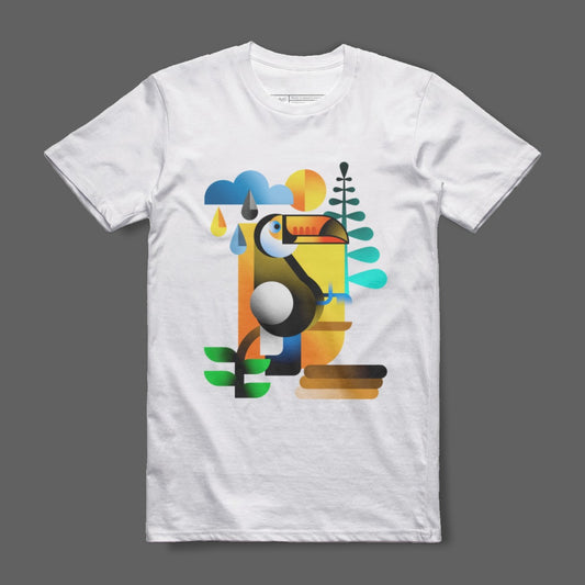 Vibrant Toucan Graphic Tee With Nature Elements