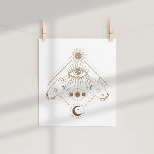 Mystical Eye and Hands Minimalist Art Print Poster