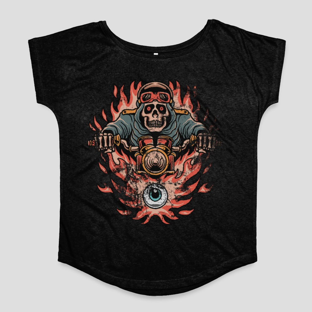 Skull Rider Flaming Motorcycle Women's Shirt
