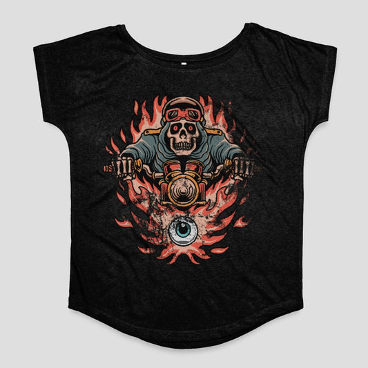 Skull Rider Flaming Motorcycle Women's Shirt