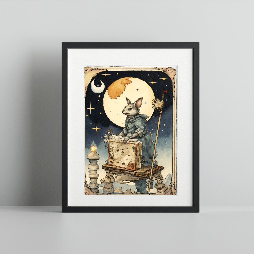 Enchanting Rabbit Under Moonlit Sky Art Print
