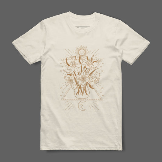 Artistic Floral and Celestial Graphic Tee