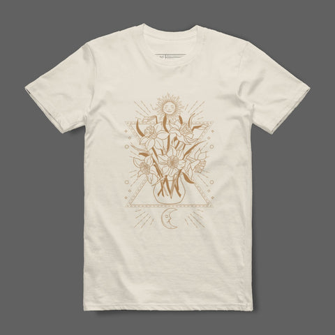 Artistic Floral and Celestial Graphic Tee