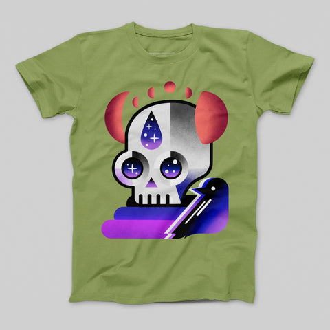 Vibrant Skull and Raven Art Graphic T-shirt
