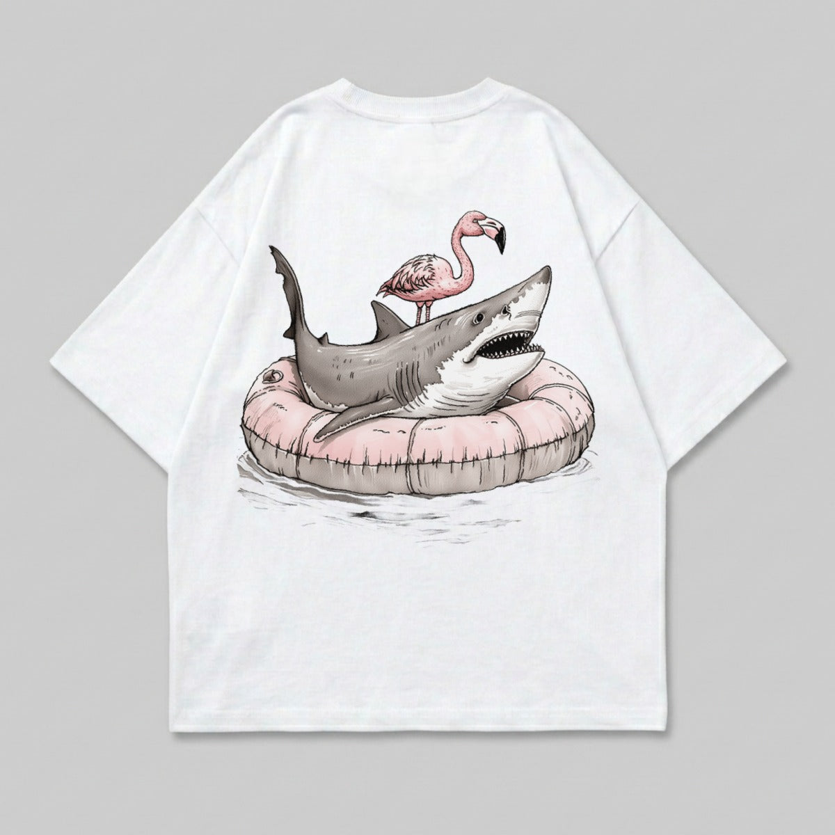 Fun Shark Flamingo Pool Float Summer Vacation product type

shark graphic, flamingo art, pool float design, summer vacation, beach humor, funny shark, cartoon flamingo, inflatable fun, animal print, ocean life, tropical graphic, unique illustration, holiday design, white shirt, graphic tee, aquatic theme, quirky art, pink float, adventure style, chill vibe