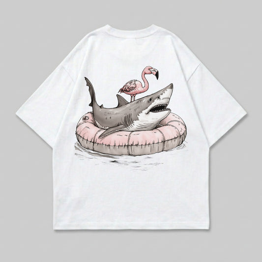 Fun Shark Flamingo Pool Float Summer Vacation product type

shark graphic, flamingo art, pool float design, summer vacation, beach humor, funny shark, cartoon flamingo, inflatable fun, animal print, ocean life, tropical graphic, unique illustration, holiday design, white shirt, graphic tee, aquatic theme, quirky art, pink float, adventure style, chill vibe