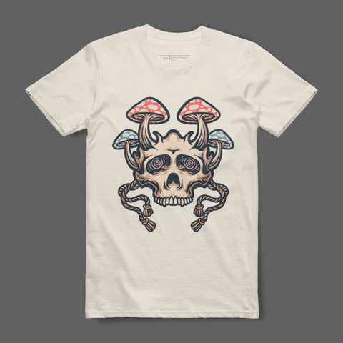 Psychedelic Skull with Mushroom Art T-shirt